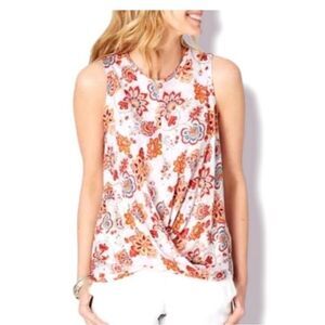 J. Jill 100% Linen Love Linen Floral Sleeveless Twist Front Blouse Size L